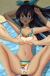 1boy 1girls artemisumi beach bikini cum female hibiki_ganaha idolmaster male solo_focus tagme virgin