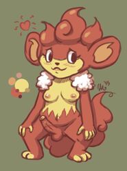 1futa areolae balls breasts color curvy erect_nipples erection exposed_breasts feral front_view fur furry futa_only futanari intersex medium_breasts minun_(artist) nipples nude penis pokemon simisear solo