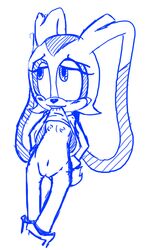 anthro clothes cream_the_rabbit female female_only flat_chest fur furry magnum3000 monochrome mouth_hold rabbit sketch solo sonic_(series) standing tagme vulva