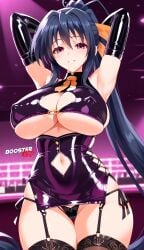 adjusting_panties ai_generated akeno_himejima bare_shoulder black_hair bodycon boosterred99 bridal_gauntlets cameltoe cleavage clothing_cutout covered_navel covered_nipples cutout dress female female_only high_school_dxd large_breasts latex_panties long_hair pony_diffusion_xl post-timeskip purple_eyes ring seductive_look seductive_smile shiny_clothes side-tie_panties side_locks sideboob skirt solo underboob voluptuous wavy_hair