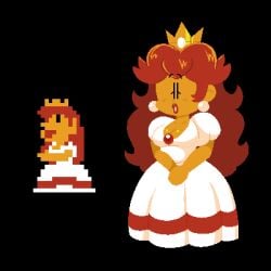 1girls black_eyebrows black_eyes blush blush_lines blushing blushing_at_viewer blushing_female breasts crown dress earrings eyebrows eyebrows_visible_through_hair eyelashes female female_only funnyhoohooman human human_female limited_palette lipstick mario_(series) nintendo nintendo_entertainment_system orange_skin pixel_art princess princess_peach princess_peach_sprite_redraw_(meme) red_hair red_jewel red_lipstick super_mario_bros._(nes) tagme white_dress white_earrings white_jewel