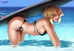 1girls all_fours bikini fate_(series) female female_only mordred_(fate) mordred_(swimsuit_rider) smile solo source_removed surfboard tagme zealyush