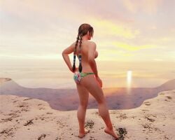 3d ass barefoot big_breasts bikini_bottom braided_hair brown_hair feet female julia_chang long_hair nipples nude tekken tekken_7 thong topless twin_braids