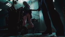 1boy 3d ass behaviour_interactive crossover dbd dead_by_daylight female goth goth_girl halloween_(series) hips michael_myers panties sable_ward shulert skirt tiptoes white_hair