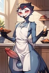 ai_generated anthro apron bird c4n3c0 erection furry kitchen male_only stolas_(helluva_boss)