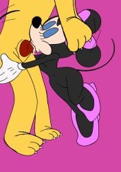 anthro blackmercurius_(artist) blowjob canine cum disney fellatio female furry minnie_mouse mouse penis pluto pussy shoes standing sucking tzalanti_(artist)