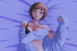 atlus breasts female female_only looking_at_viewer mastersickart persona persona_4 satonaka_chie short_hair solo