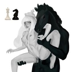 ananasint anthro big_(disambiguation) chess duo female genitals hi_res holding_(disambiguation) human humanoid interspecies knight_(chess) male male/female mammal penis pussy queen_(chess)