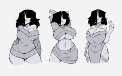 1girls big_breasts black_hair breasts female female_focus naomi_(naomii64) naomii64 sweater thick_thighs twitter twitter_user_oc underboob virgin_killer_sweater