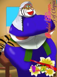 alythewolfcat anthro bible big_breasts breasts clothing costume felid female hi_res huge_breasts hyper hyper_breasts lips magazine_page malayan_tiger mammal mature_female nipple_slip orchid_bloom overweight overweight_female pantherine pinup pose solo thick_lips thick_thighs tiger