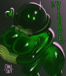 1girls 2024 anthro big_breasts blush breasts chinchu deadlock female gloves goo goo_creature green_body heart helmet hi_res hips huge_breasts leaning_forward rule_63 slime slime_body slime_girl solo thick_thighs thighs translucent_body valve viscous_(deadlock) wide_hips