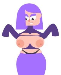 angry annoyed big_breasts breasts breasts_out duolingo lily_(duolingo) purple_hair ripped_clothing sleeves_past_wrists squish supernaturals sweater thong wardrobe_malfunction