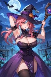 1girls ai_generated big_breasts breasts emikukis hermosa huge_breasts shh_silence solo solo_female sumisa thighhighs witch witch_costume witch_hat