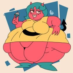 blue_hair chubby cupcake demon devil devil_mom_(jackbox) fat jackbox_games obese the_devils_and_the_details