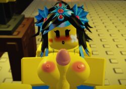 1boy 1girls 3d bandage beach black_hair blush boobjob female icecaster_battler_(the_battle_bricks) male paizuri remake roblox roblox_game robloxian self_upload sex straight the_battle_bricks tumore wompwompsad yellow_body yellow_skin