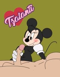 anthro blackmercurius_(artist) breasts disney female furry handjob masturbation minnie_mouse nipples penis tzalanti_(artist) walt_disney