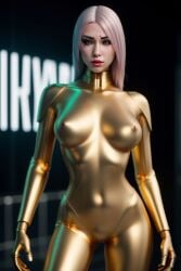 ai_generated breasts cybernetic_arm cybernetic_limb cybernetics cyberpunk cyberpunk_2077 neon_lights sexy_pose vagina