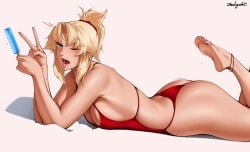 bikini ice_cream mordred_(fate) mordred_(swimsuit_rider) tagme zealyush