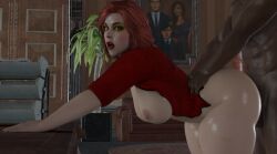 1boy 1girls 3d batman_(series) big_breasts blowjob curvy dark-skinned_male dark_skin dc dc_comics female female_focus imminent_sex injustice_2 interracial light-skinned_female lightingzonex male poison_ivy poison_ivy_(injustice) red_hair thick_thighs vaginal_penetration