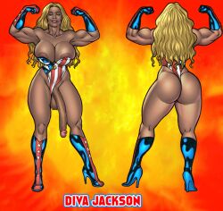 1futa american_flag_bikini ass big_areola big_ass big_breasts big_penis blonde_hair breasts character_sheet dark-skinned_futanari diva_jackson edited edited_image eric_logan_iii futa_focus futa_only futanari hanging_penis huge_cock model_sheet muscular_female semi-erect smiling_at_viewer superheroine superheroinecomixxx thick_lips thick_thighs veiny_penis wide_hips