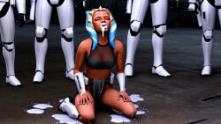 1girls 3d ahsoka_tano clone_trooper clone_wars cum cum_dripping_down_chin cum_puddle cumdump dripping_cum female female_focus interspecies loincloth male mesh_shirt multiple_boys oral post_oral sex_slave sex_toy slutty_outfit smutgen solo_focus star_wars thick_cum togruta