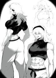 1girls abs athletic athletic_female big_breasts black_hairband breasts clothed clothed_female crop_top female female_focus female_only genderswap_(mtf) hairband jujutsu_kaisen masoq095 milf muscular muscular_female nah_id_win rule_63 satoru_gojo scar sleeveless_shirt toned toned_female white_hair