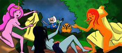 adventure_time art fine_art_parody finn_the_human flame_princess jake_the_dog marceline princess_bubblegum richardnixon1968