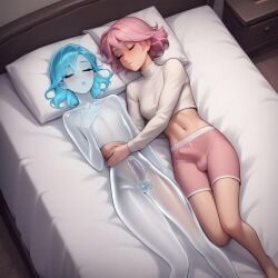 1femboy 1futa ai_generated balls bed better_than_girls blue_hair bottomless breasts bulge civitai dickgirl femboy futa_with_male futanari male/futa nude nude_male original otoko_no_ko penis pink_hair revenge623 self_upload sleeping