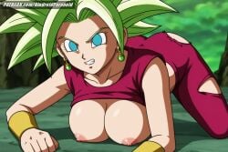 after_fight ai_generated aindroidparanoid all_fours big_breasts blue_eyes breasts breasts_out cameltoe cleavage defeated dragon_ball dragon_ball_super exhausted female female_only fight fit_female green_hair hips huge_breasts kefla kefla_(dragon_ball) large_breasts midriff narrow_waist navel nipples outdoors partially_nude pussy ripped_clothing slim_waist space stable_diffusion super_saiyan topless torn_clothes torn_clothing warrior