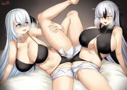 2girls big_breasts fate/grand_order fate_(series) female female/female female_only girls girls_only group_sex kuro_no_kiseki large_breasts lesbian nagao_kagetora_(fate) rarityussr shizuna_rem_misurugi spread_legs uesugi_kenshin white_hair yuri