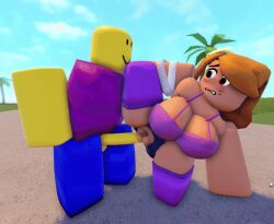 1boy 1girls 3d 3d_(artwork) animated balls big_boobs big_breasts breasts cleavage gif leg_in_air penis pussy ripped_clothing roblox roblox_game robloxian sophila standing_on_one_leg standing_sex tagme vaginal_penetration whorblox_adventure