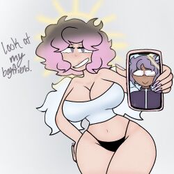 big_breasts big_hips multicolored_hair phone thick_thighs thong twitter_user_oc