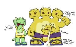 2_horns 9_heads anthro blue_clothing blue_footwear bodily_fluids bottomwear claws clothed clothing crotch_head cum cum_from_mouth cum_from_nose cum_in_mouth cum_in_nose cum_inside cum_on_clothing cum_on_footwear cum_on_ground cum_on_pants dickface dragon duo european_mythology feet flip_flops footwear genital_fluids greek_mythology green_arms green_body green_ears green_feet green_legs green_tail head_feet head_hands head_horn horn hydra kerchief light_horn light_wings male monotone_horn multi_head mythological_creature mythological_scalie mythology neckerchief neckwear nomani_int32 pants plantigrade purple_bottomwear purple_clothing purple_footwear purple_pants sandals scalie sentient_penis shirt shocked shoes slippers smooth_horn speech_marker tail topless topwear tritoon_(nomani_int32) wasabi_(nomani_int32) western_dragon what why wing_claws wings wyvern yellow_arms yellow_body yellow_bottomwear yellow_clothing yellow_feet yellow_legs yellow_pants yellow_shirt yellow_topwear