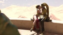 2girls 3d alexbridger belly_dancer belly_dancer_outfit boots braided_hair brown_hair chain_leash chained femsub french_kiss green_skin harem harem_girl harem_outfit jabba's_palace jabba_the_hutt kissing loincloth long_hair oola princess_leia_organa sandals slave slave_bikini slave_collar slave_leia slave_outfit slavegirl star_wars submissive_female twi'lek yuri