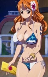 artist_request big_ass big_breasts bikini busty curvaceous curvy fanservice female female_only flower flower_in_hair hourglass_figure huge_ass huge_breasts large_breasts letter nami nami_(one_piece) navel official_art one_piece one_piece_film_gold orange_eyes orange_hair revealing_swimsuit screencap slim_waist swimsuit tattoo tattooed_arm voluptuous wide_hips