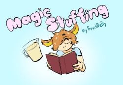 book closed_eyes comic comic_cover fruitbelly_(artist) lemonade magic magic_stuffing_(comic) sheep_humanoid smiling smiling_at_viewer teo_(character) teo_the_sleepy_sheep_(character)