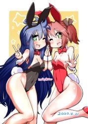 2girls bunnysuit female female_only konata_izumi lucky_star mizushima_(p201112) multiple_girls source_request yutaka_kobayakawa