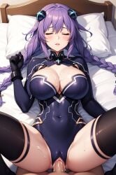 ai_generated bodysuit choujigen_game_neptune cum_in_pussy large_breasts purple_heart_(neptunia) sex