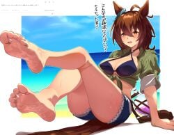 bra breasts_out feet horse_ears horse_girl smoke_klll sweat