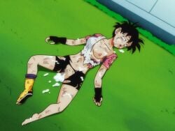 after_sex after_vaginal black_hair black_shorts breasts cum cum_in_pussy dragon_ball dragon_ball_z female female_pervert female_sub full_body nude pervert short_hair shorts solo submission videl