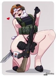 big_breasts big_thighs big_titties breasts curvaceous female female_focus female_only furry furry_female furry_only looking_at_viewer military military_uniform mmaikory original original_character sheep sheep_girl tactical_nudity white_fur