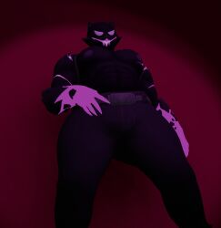 big_ass blender bulge fortnite fortnite:_battle_royale gay hand_on_belt meowscles_(fortnite) moobs phantom_meowscles pose pulling_down_pants slightly_chubby thick_thighs