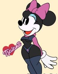 anthro blackmercurius_(artist) bra breasts disney female minnie_mouse paggi_outfit partially_clothed pinup solo standing stockings toony tzalanti_(artist)