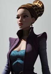 ai_generated choker cleavage cleavage_cutout clone_wars duchess_eugene jacket mole mole_under_eye padme_amidala portrait shirt stable_diffusion star_wars tagme