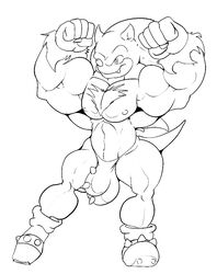 anthro clothes flexing front_view fur furry habbodude male male_only monochrome muscles solo sonic_(series) sonic_the_werehog standing tagme unknownwolf werehog