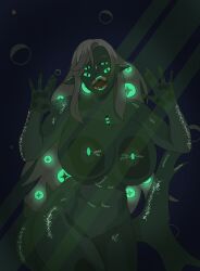 big_breasts breasts eyefestation_(pressure) glowing_eyes green_eyes pressure_(roblox) shark sharp_teeth tail