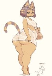 animal_crossing ankha ass big_ass big_breasts breasts egyptian feline female koco_gi nintendo nipple_bulge thick_thighs video_games wide_hips yellow_body yellow_fur