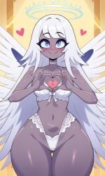 ai_generated angel_wings blue_eyes emily_(hazbin_hotel) grey_skin hazbin_hotel jpeg lingerie smile