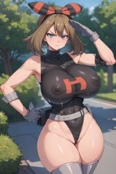 1girls ai_generated alternate_breast_size annoyed big_breasts blue_eyes breasts brown_hair cameltoe corruption curvy_thighs enemy_conversion erect_nipples erect_nipples_under_clothes eyebrows eyelashes female female_focus female_only frown game_freak huge_breasts large_breasts light-skinned_female light_skin may_(pokemon) may_(pokemon_oras) nintendo nipples_visible_through_clothing npc_trainer pai-roid pokemon pokemon_(franchise) pokemon_(game) pokemon_(trainer) pokemon_trainer short_hair solo solo_female solo_focus team_rocket thick_ass thick_hips thick_thighs thighhighs thighs tight_clothing