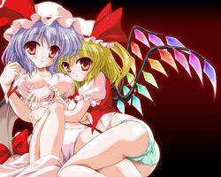 bat_wings breasts female female_only flandre_scarlet multiple_girls no_pants panties rainbow_order remilia_scarlet reverse_noise siblings sisters touhou underwear wings yamu_(reverse_noise)